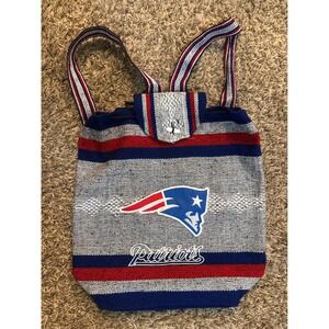 New England Patriots NFL Woven Baja Blanket Backpack Striped Blue Red Grey Bag
